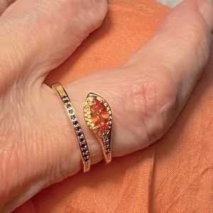 Snake Ring Goldtone Wrap Design Orange Marquee Cut and Rhinestone Accents Size 8